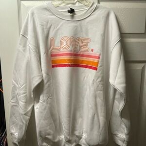Women's White Love Graphic Crewneck Sweater